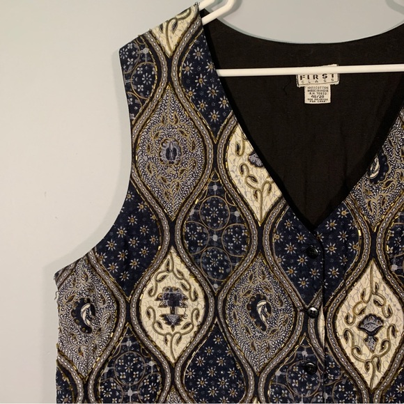 First class // blue, white beaded printed cotton vest size 40/20 wk2 - Picture 2 of 8